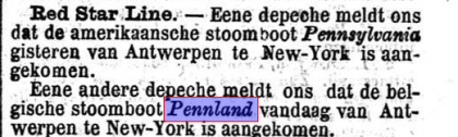 1887 07 22 Het handelsblad  aankomst Pennland 2